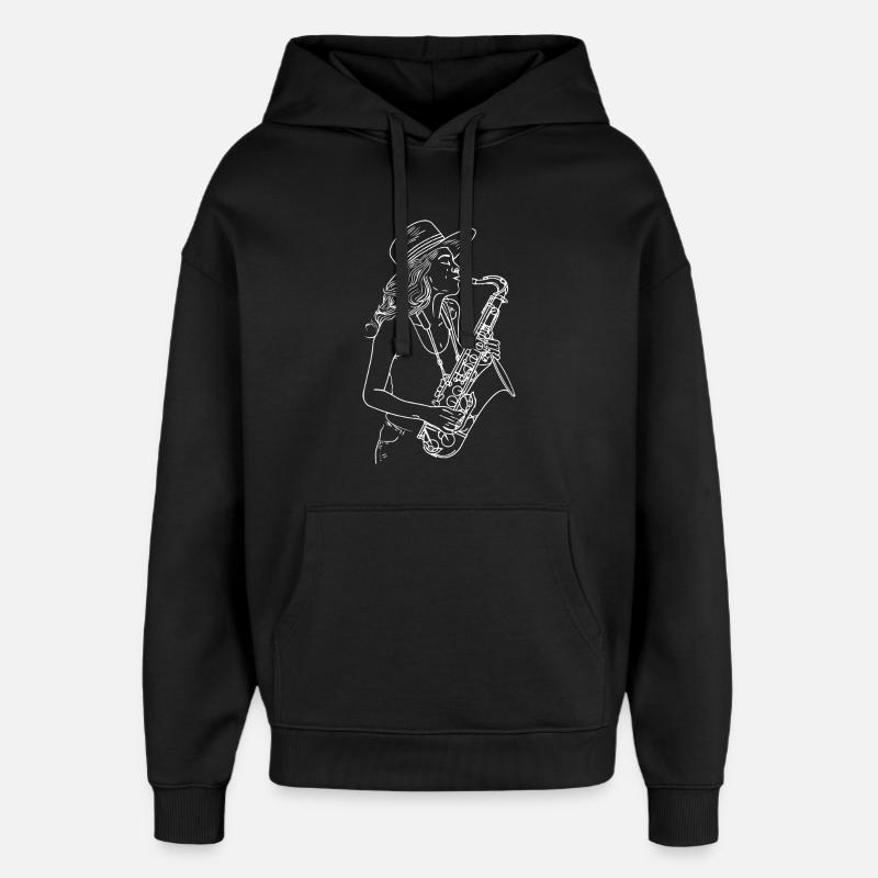 Dessin de saxophoniste - Sweat à capuche unisexe Stanley/Stella Oversized - noir
