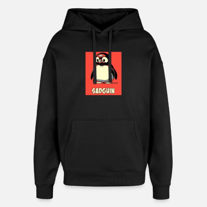 SADGUIN triste pingouin style bande dessinée - Sweat à capuche unisexe Stanley/Stella Oversized - noir
