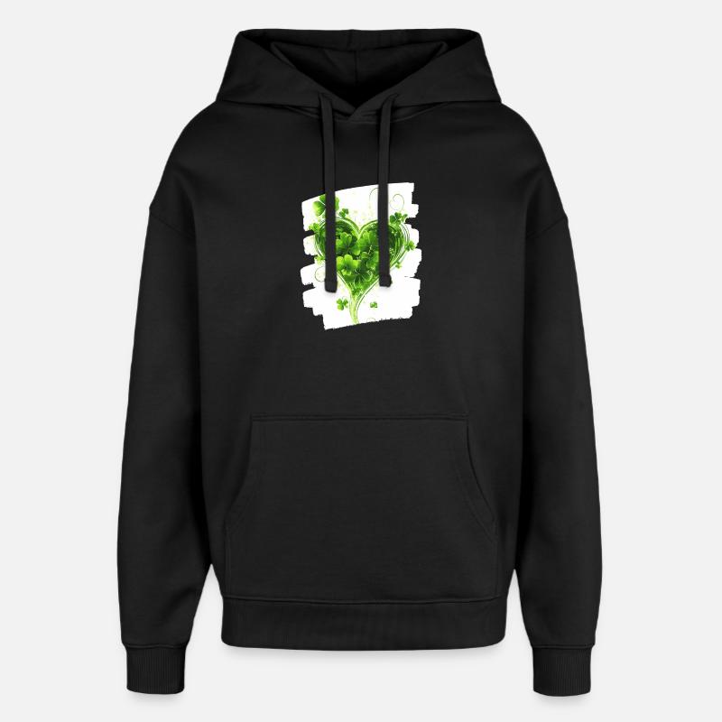 Saint-Patrick Shamrock Heart - Sweat à capuche unisexe Stanley/Stella Oversized - noir