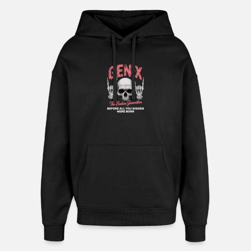 Sarcasm Gen X Badass Skull Retro Design - Stanley/Stella Oversized Huvtröja Unisex - svart