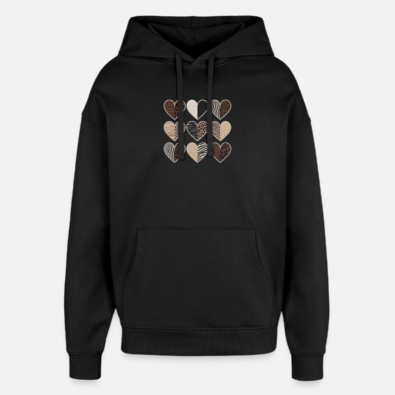 Leopard pattern heart design - Oversized Unisex Hoodie by Stanley/Stella - black