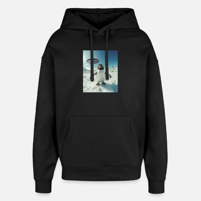 Selfie de pingouin avec OVNI - Sweat à capuche unisexe Stanley/Stella Oversized - noir