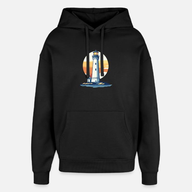 Phare au coucher du soleil - Sweat à capuche unisexe Stanley/Stella Oversized - noir
