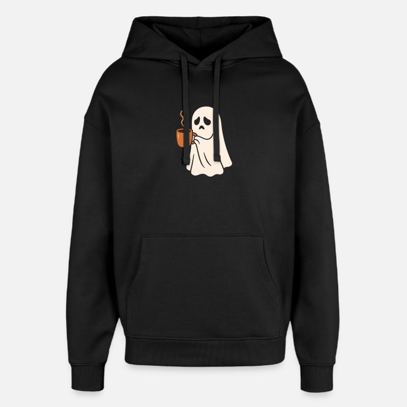 Schauriges Geist mit Kaffeetasse - Oversized Unisex Hoodie von Stanley/Stella - Schwarz