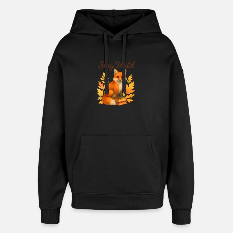Restez sauvage – Renard automnal - Sweat à capuche unisexe Stanley/Stella Oversized - noir