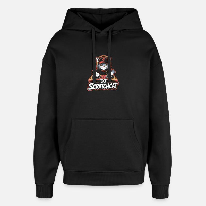 DJ Scratchcat Cat DJ Turntable Club - Sweat à capuche unisexe Stanley/Stella Oversized - noir