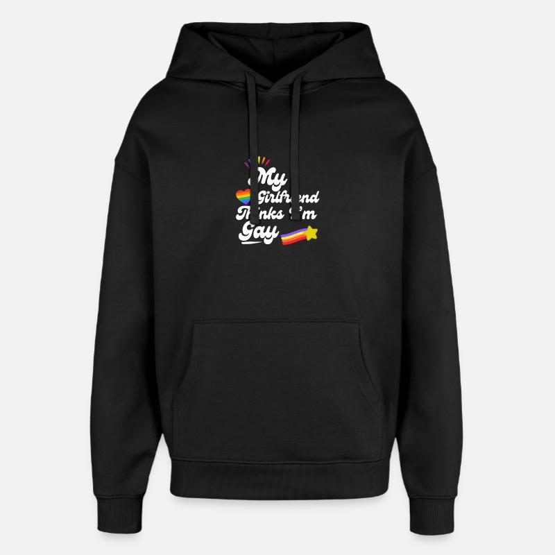 Rainbow Pride Heart Keepsake Design - Oversized Unisex Hoodie by Stanley/Stella - black