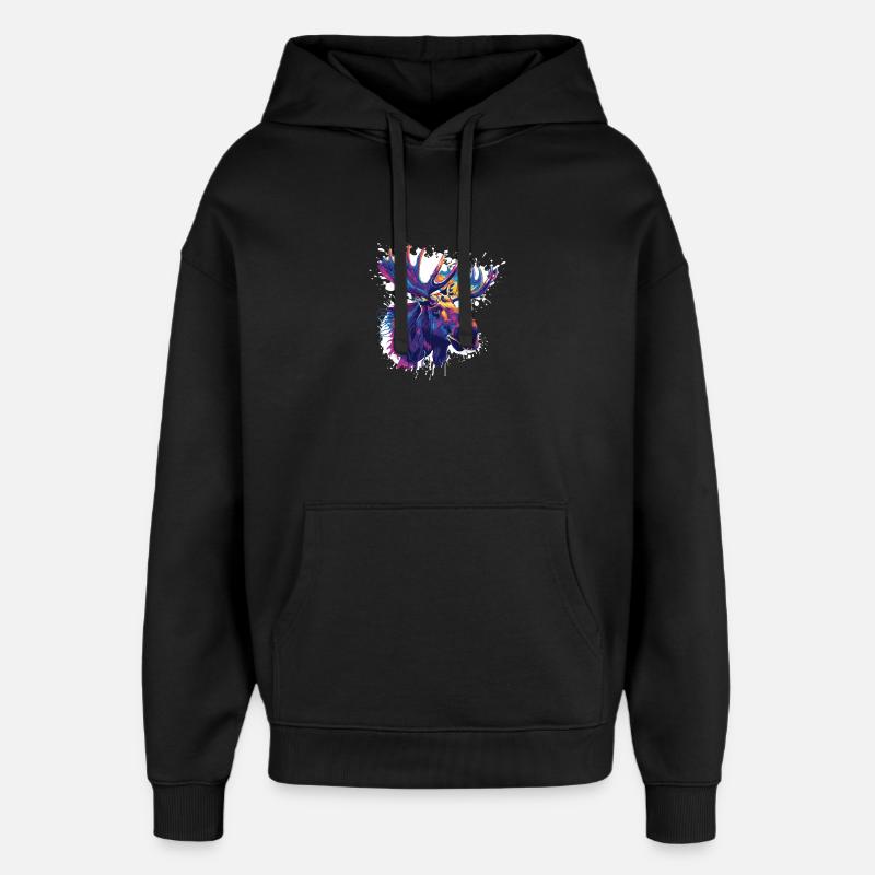 Bunter Elch Kopf Farbexplosion - Oversized Unisex Hoodie von Stanley/Stella - Schwarz