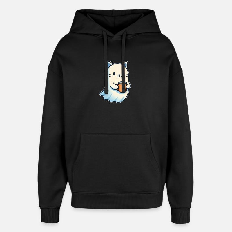 Café Chat fantôme avec tasse - Sweat à capuche unisexe Stanley/Stella Oversized - noir