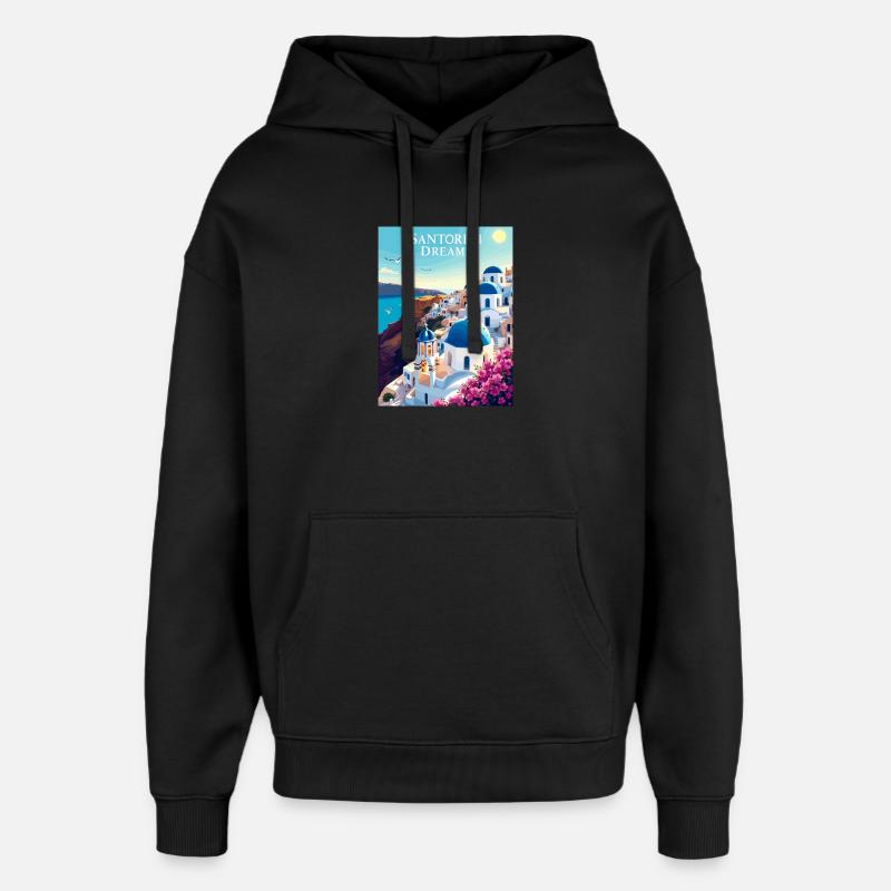 Rêves de Santorin - Sweat à capuche unisexe Stanley/Stella Oversized - noir