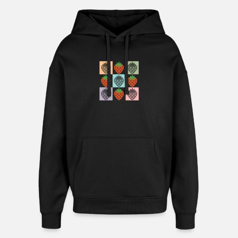 Pastellfarbenes Erdbeergitter Chekered Erdbeere - Oversized Unisex Hoodie von Stanley/Stella - Schwarz