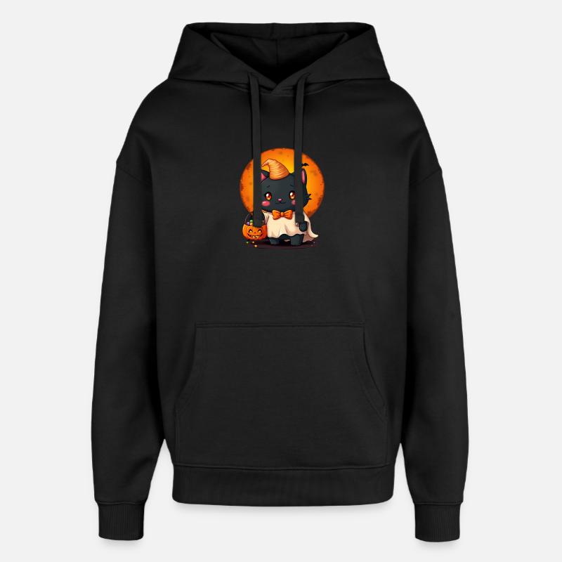 Chat d’Halloween avec citrouille d’Halloween - Sweat à capuche unisexe Stanley/Stella Oversized - noir
