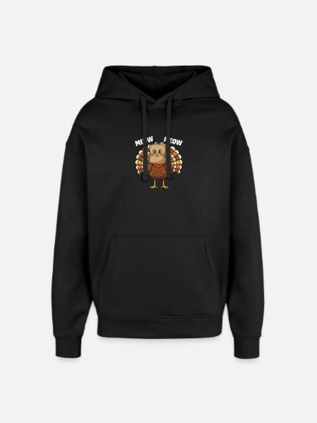 Turkey Cat Thanksgiving Fall Harvest - Oversized Unisex Hoodie by Stanley/Stella - black