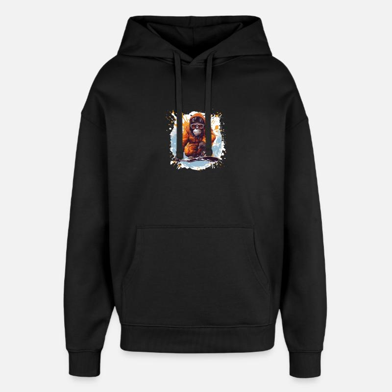 Monkey Snowboard - Oversized Unisex Hoodie by Stanley/Stella - black