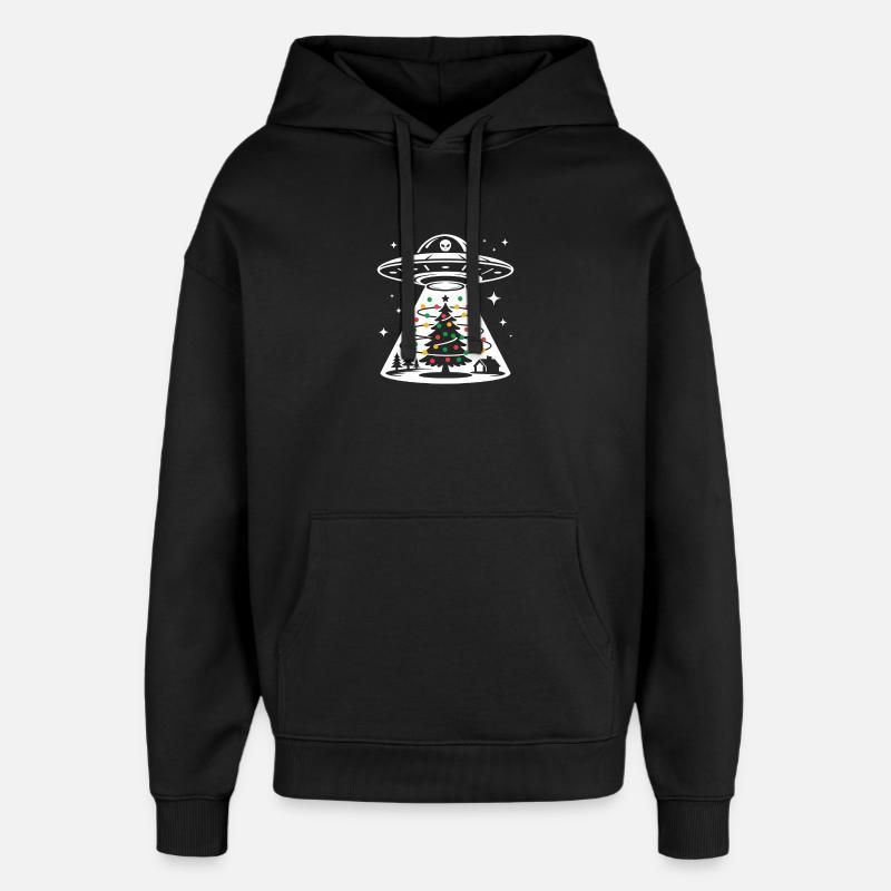 UFO Christmas Tree Light Beam - Oversized Unisex Hoodie by Stanley/Stella - black