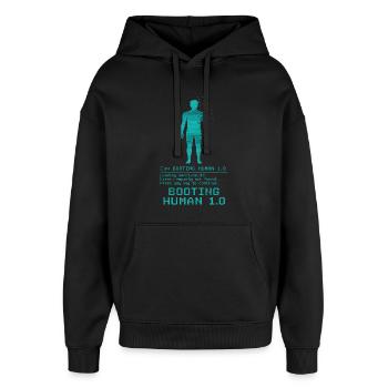 Booting Human 1.0 Empathy Error - Oversized Unisex Hoodie by Stanley/Stella - black - Front - AI Model Female 172 light (172cm) & AI Model Male 185 light (185cm)