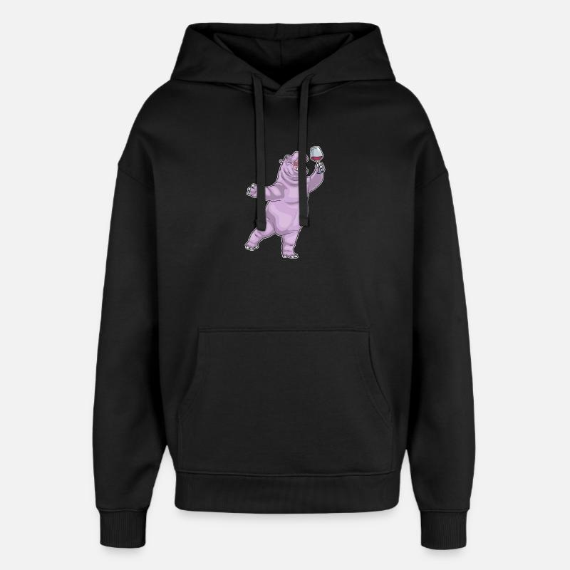 Vin rouge Hippopotame - Sweat à capuche unisexe Stanley/Stella Oversized - noir