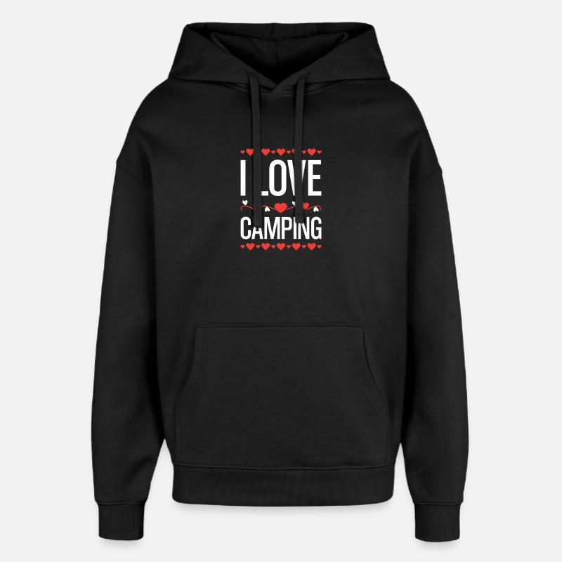 J’aime le camping coeur graphique - Sweat à capuche unisexe Stanley/Stella Oversized - noir