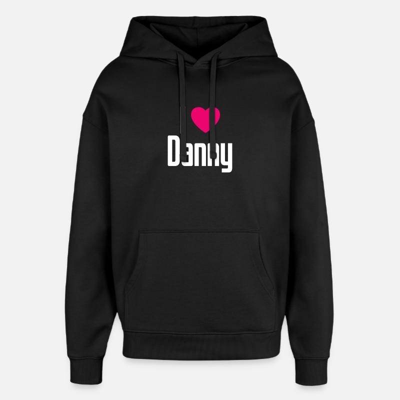 J’aime Danny Coeur rose J’aime Danny - Sweat à capuche unisexe Stanley/Stella Oversized - noir
