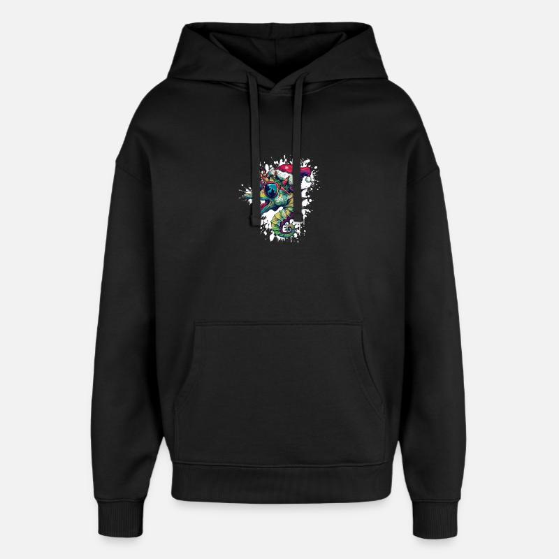 Hippocampe Noël Drôle - Sweat à capuche unisexe Stanley/Stella Oversized - noir