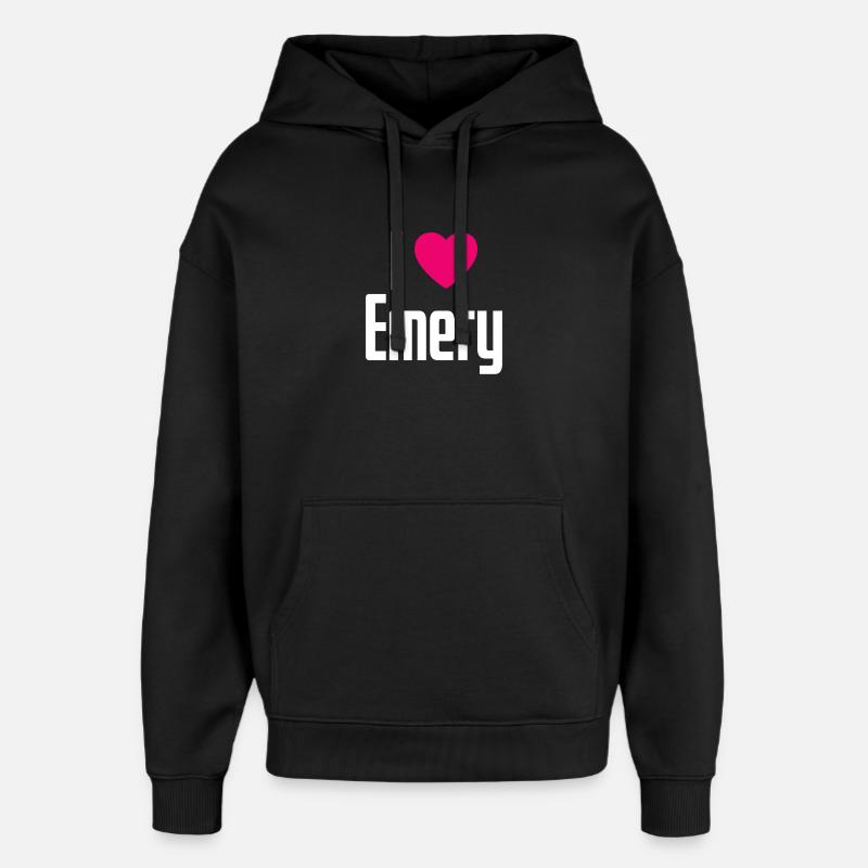 J’aime Emery Pink Heart J’aime Emery - Sweat à capuche unisexe Stanley/Stella Oversized - noir