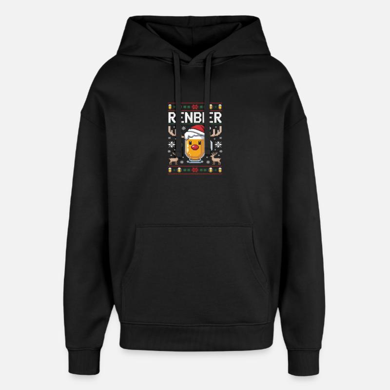 Renne Bière Pixel Noël - Sweat à capuche unisexe Stanley/Stella Oversized - noir