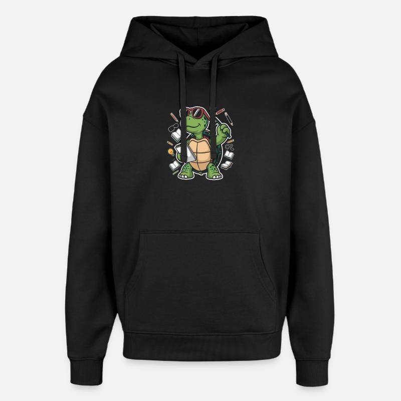 Learning turtle with glasses - Oversized Unisex Hoodie by Stanley/Stella - black