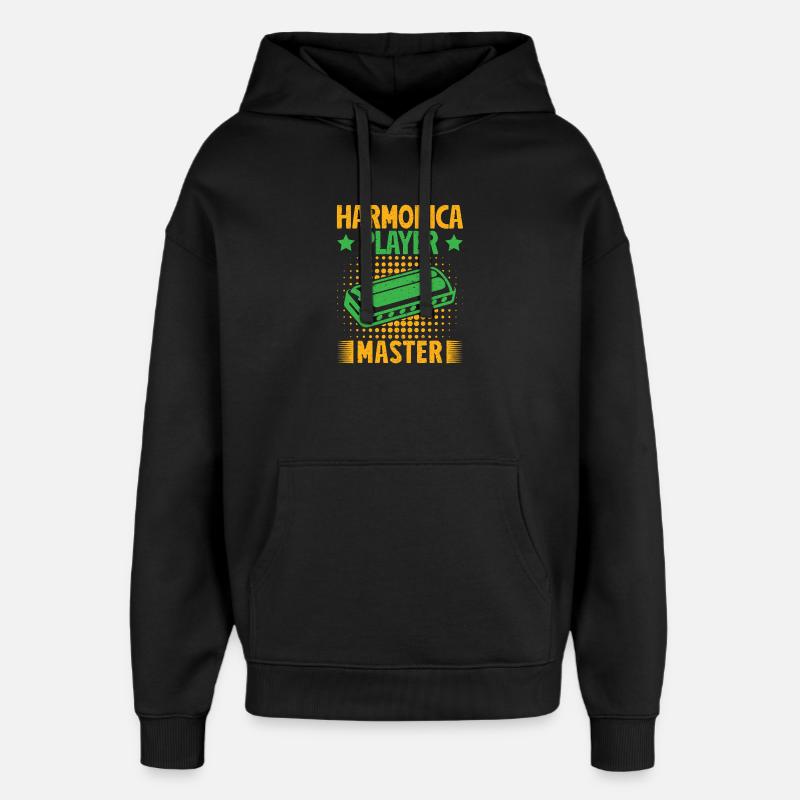Funny Harmonica Player Master Harmonica - Oversized Unisex Hoodie by Stanley/Stella - black