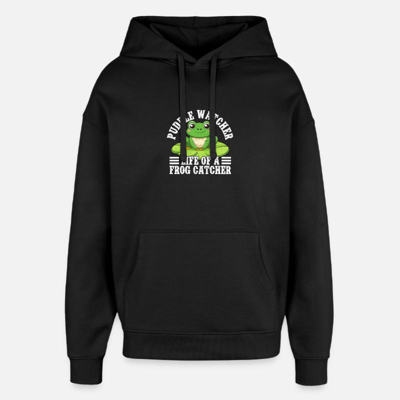Frog Catcher Puddle Watcher Frog - Oversized Unisex Hoodie by Stanley/Stella - black