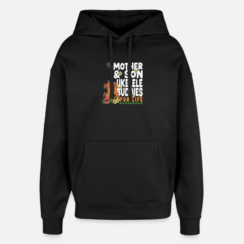 Hawaiian Ukulele Uke Mom Son - Oversized Unisex Hoodie by Stanley/Stella - black