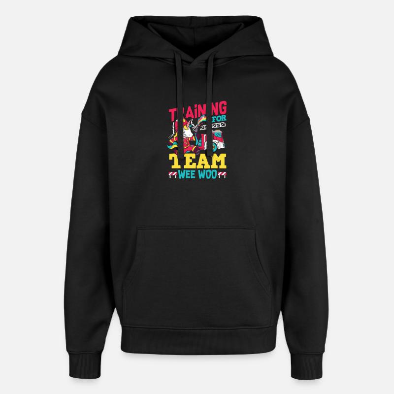 Wee Woo Squad Fire Tiny Firefighter - Oversized Unisex Hoodie by Stanley/Stella - black