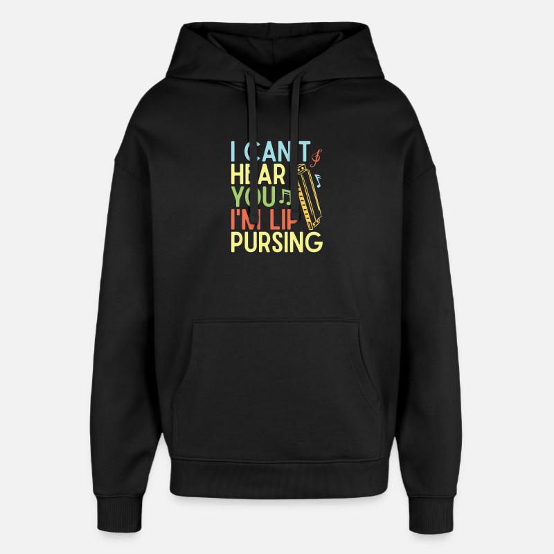 Funny Harmonica Player Lip Pursing Harmonica - Oversized Unisex Hoodie von Stanley/Stella - Schwarz