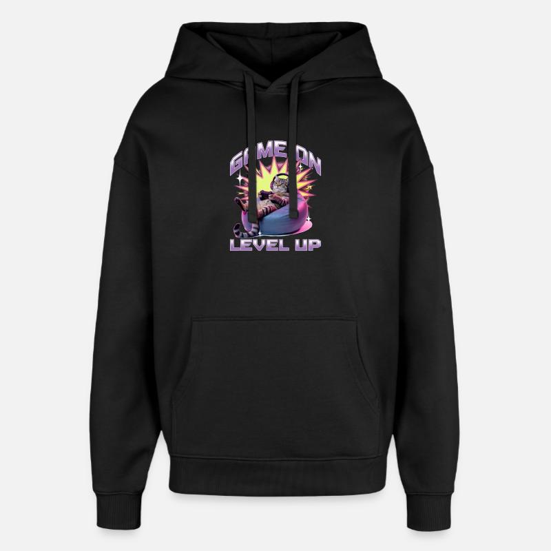 Chat gamer drôle - Sweat à capuche unisexe Stanley/Stella Oversized - noir