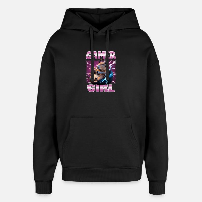 Joueur Drôle de Capybara - Sweat à capuche unisexe Stanley/Stella Oversized - noir