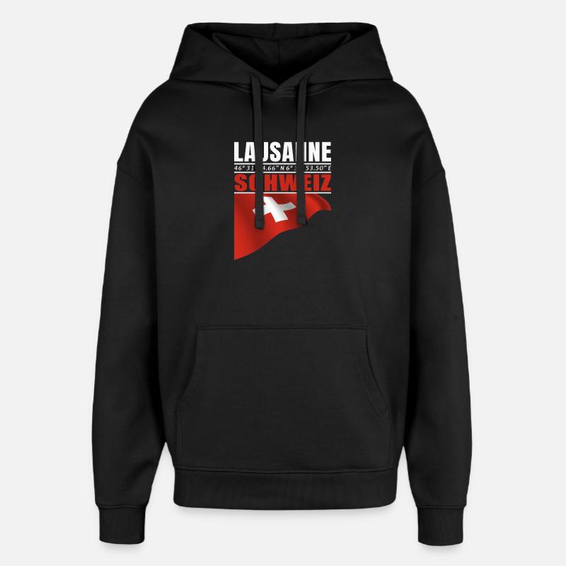 Lausanne - Sweat à capuche unisexe Stanley/Stella Oversized - noir