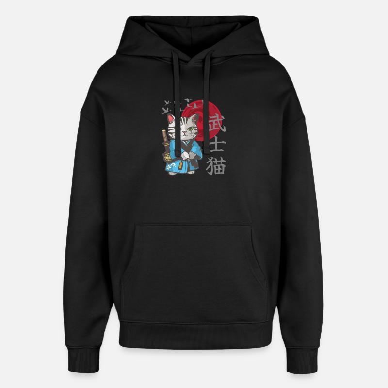 Chat, anime, chaton samouraï japonais - Sweat à capuche unisexe Stanley/Stella Oversized - noir