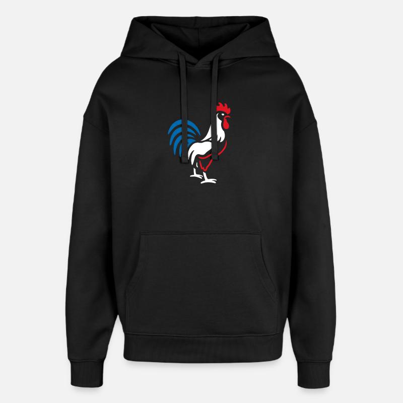 Coq vibrant bleu rouge - Sweat à capuche unisexe Stanley/Stella Oversized - noir