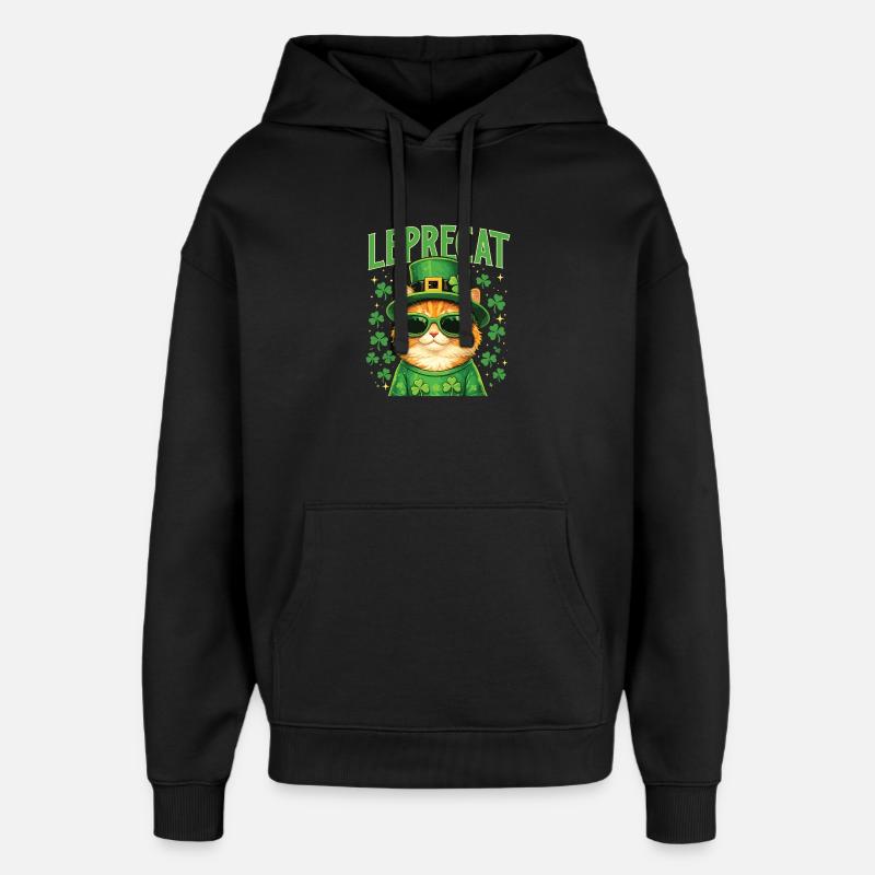 Leprecat St Patrick’s Irish Lucky Cat - Sweat à capuche unisexe Stanley/Stella Oversized - noir