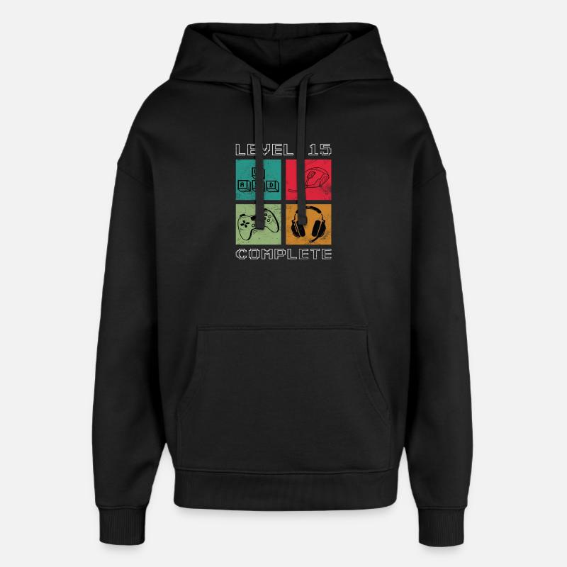 Niveau 15 terminé - Sweat à capuche unisexe Stanley/Stella Oversized - noir