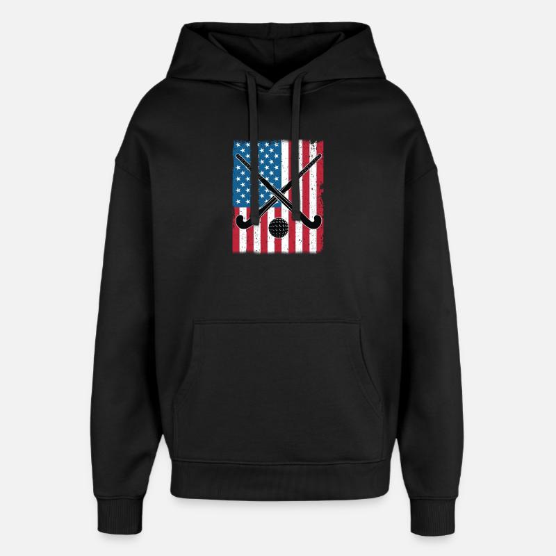 Drapeau USA de hockey sur gazon - Sweat à capuche unisexe Stanley/Stella Oversized - noir