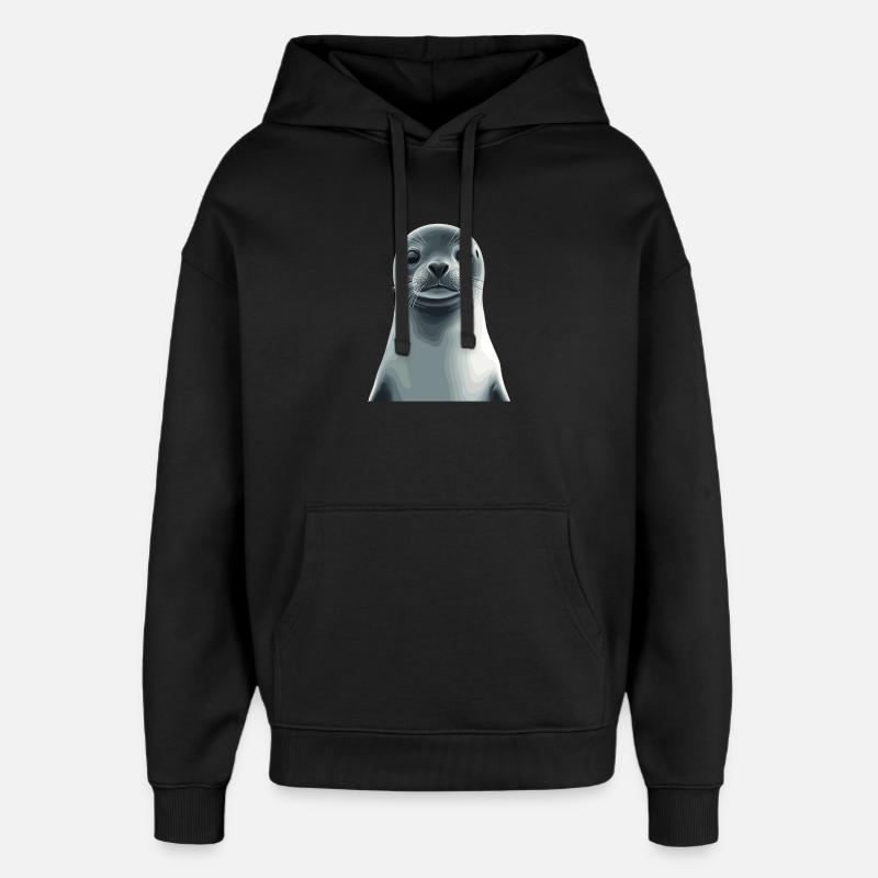 Portrait mignon du sceau - Sweat à capuche unisexe Stanley/Stella Oversized - noir