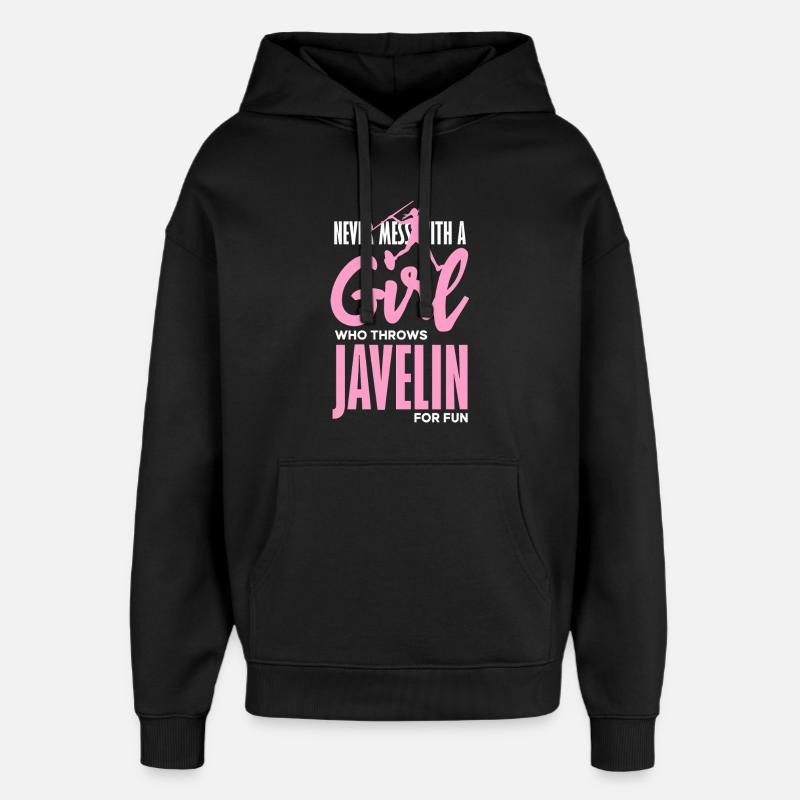 Javelin thrower with fun statement - Oversized Unisex Hoodie by Stanley/Stella - black