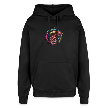 Trompeter - Oversized Unisex Hoodie von Stanley/Stella - Schwarz - Vorne - AI Model Female 172 light (172cm) & AI Model Male 185 light (185cm)