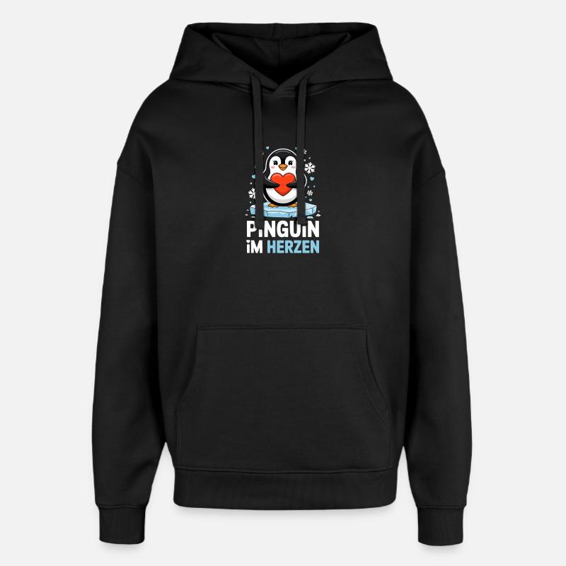 Pingvin i hjertet Søt vinterpingvin med hjerte - Stanley/Stella Oversized Hettegenser unisex - svart