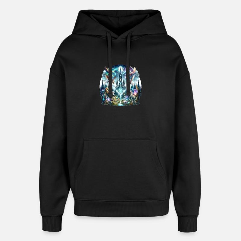 Enchanted Tower Forest Dream - Oversized Unisex Hoodie by Stanley/Stella - black
