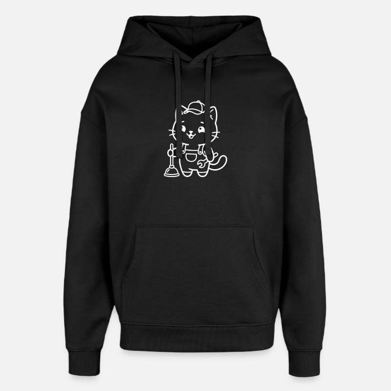 Plombier Kawaii Cat - Sweat à capuche unisexe Stanley/Stella Oversized - noir