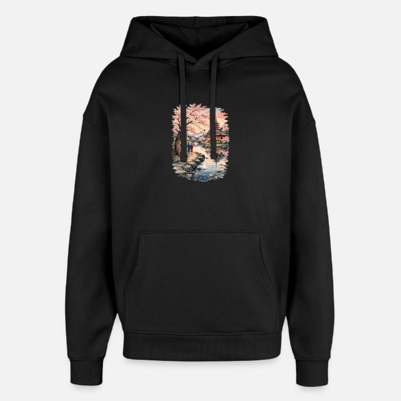 Fleurs traditionnelles de cerisier japonais - Sweat à capuche unisexe Stanley/Stella Oversized - noir