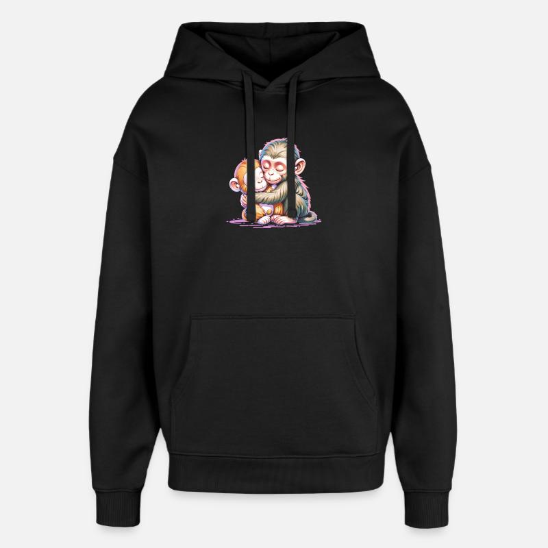 Duo de Singes Câlins - Sweat à capuche unisexe Stanley/Stella Oversized - noir
