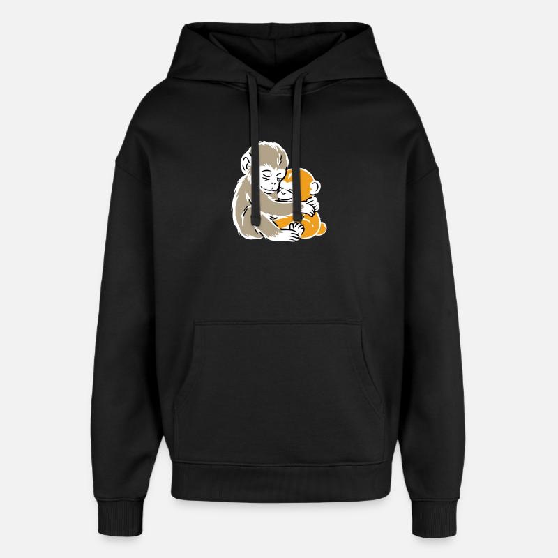 Monkey Hug Duo Illustration - Oversized Unisex Hoodie von Stanley/Stella - Schwarz