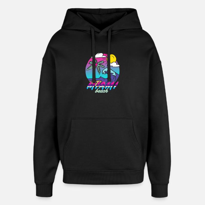 Miami Beach Palm Wave - Sweat à capuche unisexe Stanley/Stella Oversized - noir